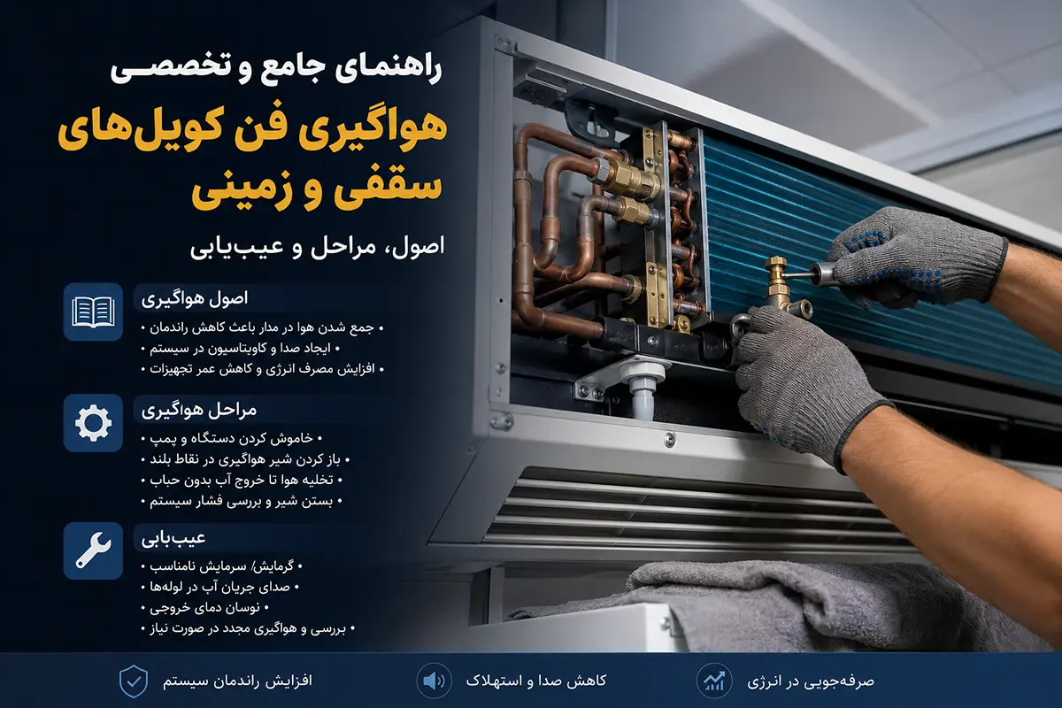 راهنمای جامع و تخصصی هواگیری فن کویلهای سقفی و زمینی؛ اصول، مراحل و عیبیابی