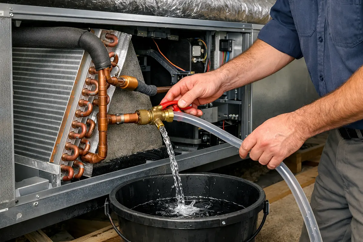 تخلیه آب داخل کویل آبگرم داکت اسپلیت